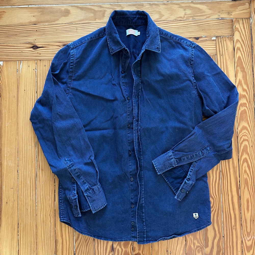 Armor Lux Navy Textured Button-down Shirt